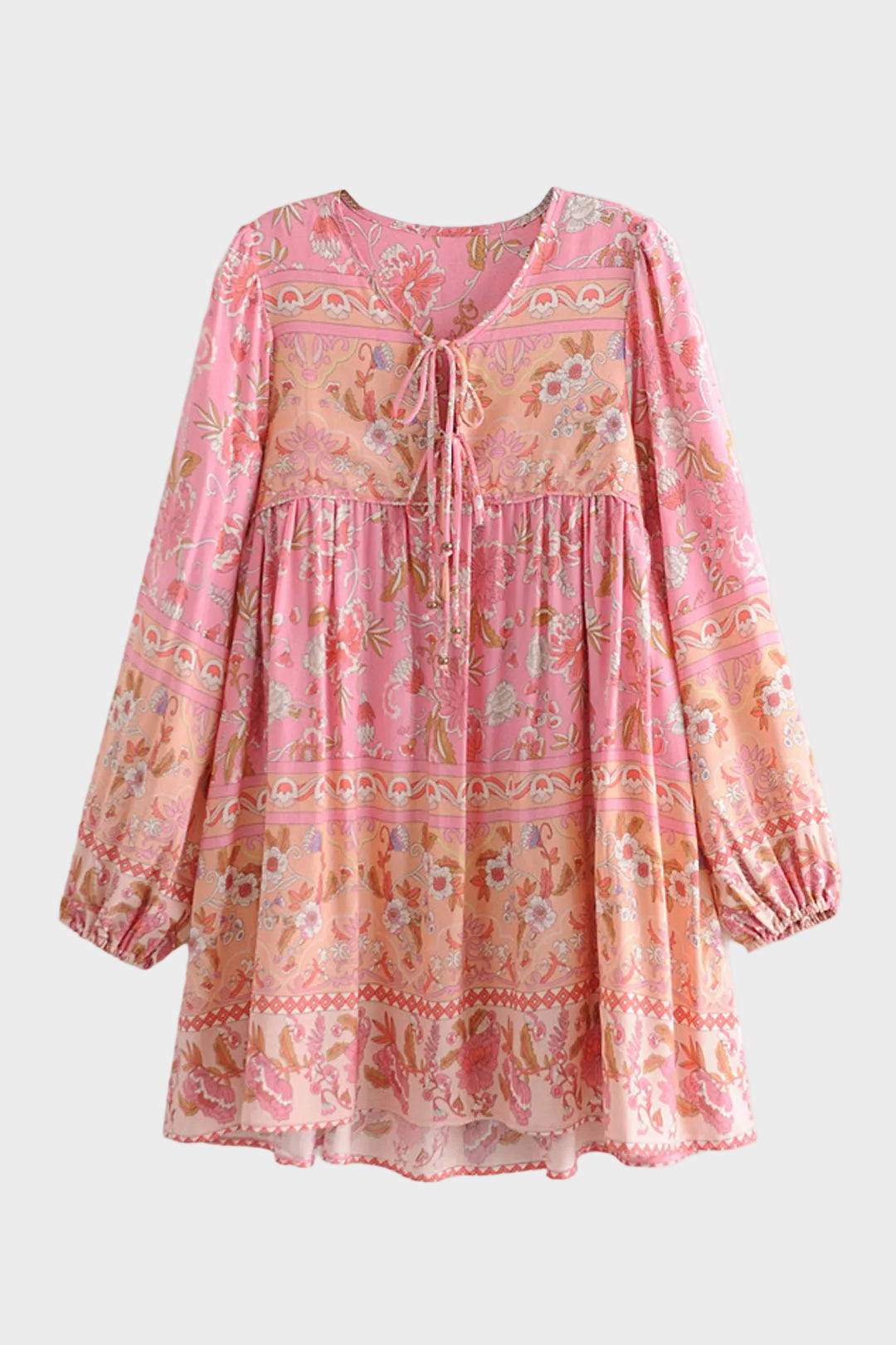 Boho Mini Dress Tunic Dress, Karlie Vintage Pink Rose