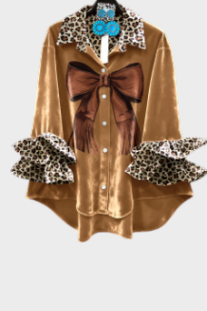 Hella | Retro leopard blouse with velvet ruffles